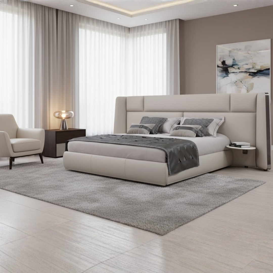 cl9001 king size bed – luxury upholstered bed with extended headboard panel cl9001 king size bed – luxury upholstered bed with extended headboard panel