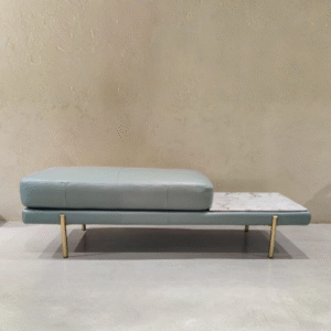 lp08 xz ottoman – aqua leather ottoman with marble side top